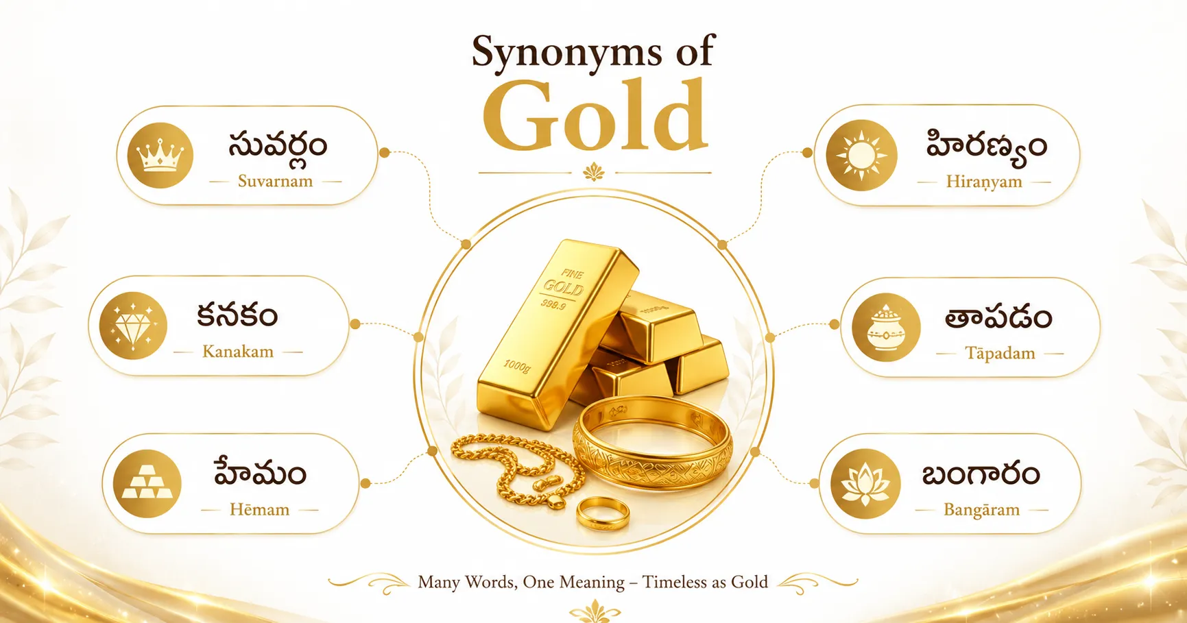 Bangaram Paryaya Padalu Infographic - Synonyms for Gold in Telugu