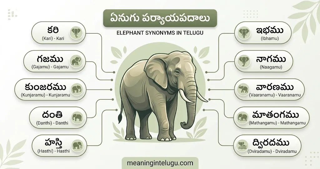 Enugu Paryaya Padalu Infographic - Synonyms for Elephant in Telugu